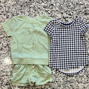 Green and Blue Gingham Kids Outfit Set